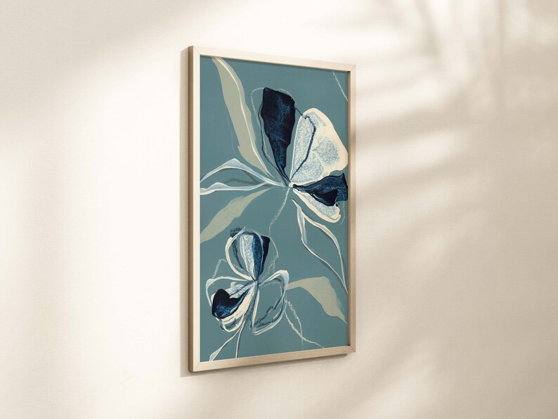 Flower Art Print Abstract Art Floral Print Fine Art Minimalist Print Flower Contemporary Art Sage Blue Abstract Print Office Art Decor image 2