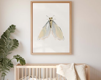Watercolor moth art print bugs mixed media painting boys nursery art baby fine art decor acrylic pastel artwork baby boy gift