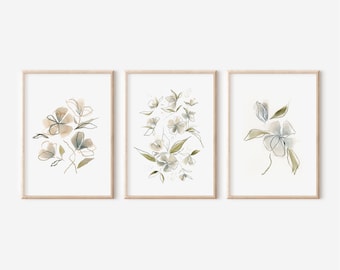 Wildflower Art Print - Set de 3 aquarelles - Neutral Flower Painting - Girl Nursery Decor Boho Baby Shower Artwork Gift