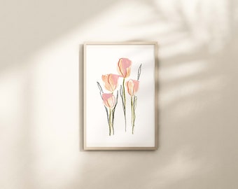 Aquarelle Tulipe Art Print Abstrait Peinture Floral Bébé Filles Nursery Art Tulip Decor Filles Chambre Tulipe Print Aquarelle