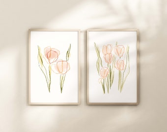 aquarelle tulipe impression ensemble fleur peinture fille pépinière décoration murale tulipes pépinière art wildflower print floral bundle aquarelle abstrait