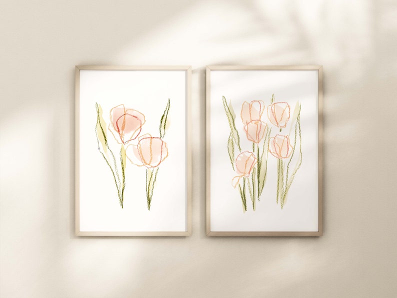 watercolor tulip print set flower painting girl nursery wall decor tulips nursery art wildflower print floral bundle watercolor abstract image 1