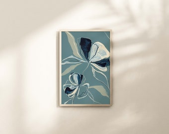 Flower Art Print Abstract Art Floral Print Fine Art Minimalist Print Flower Contemporary Art Sage Blue Abstract Print Office Art Decor