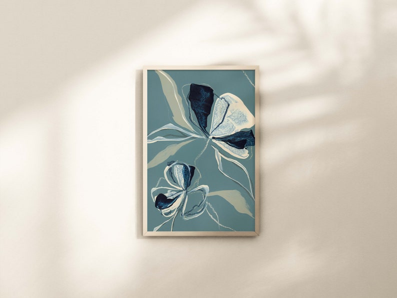 Flower Art Print Abstract Art Floral Print Fine Art Minimalist Print Flower Contemporary Art Sage Blue Abstract Print Office Art Decor image 1