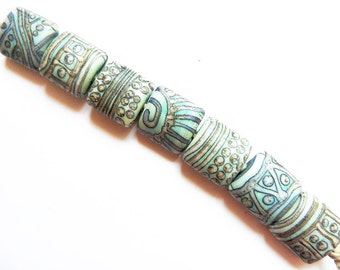 Made to Order SILVERED COPPER TRIBE    7 copper green and silvered ivory matte finish nugggets   A Beaded Gift
