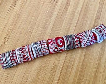 Made to Order SILVERED RED TRIBE    7 Bright red and silvered ivory matte finish nugggets   A Beaded Gift