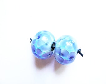 Made to Order COPPER INK FLORALS    2 copper green and ink blue encased florals earring pair    A Beaded Gift