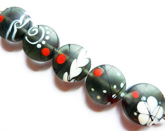 Made to Order CRANE: CHARCOAL    5 charcoal gray, ivory, red and black matte finish large spree   A Beaded Gift