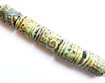 OPAL RAKU TRIBE   5 raku frit and opal yellow matte finish large kaleras    A Beaded Gift