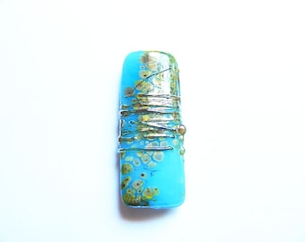 Made to Order RAKU DUSTED CYAN   turquoise blue, raku frit and metallic lustre small kalera focal  A Beaded Gift