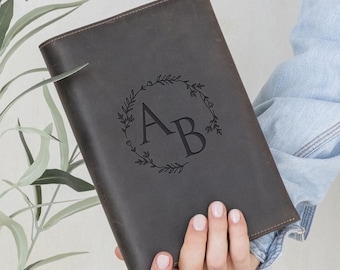Monogrammed leather book cover, Book cover with bookmark, Handmade book covers leather, Leather book sleeve, Custom leather book cover
