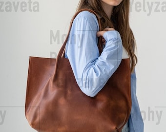 Leather shoulder tote bag, Womens leather tote, Leather shopping bag for women, Large leather tote bag, Leather work tote bag, Office tote