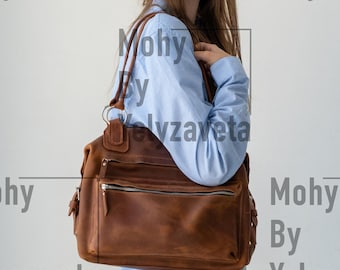 Leather shoulder bag with zipper, Womens leather handbags, Custom leather handbag, Leather work bag women, Leather crossbody handbag
