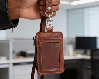 Porte-cartes d'identité en cuir gravé, lanière d'identité en cuir personnalisée, porte-badge d'identité pour femme, porte-badge pour le cou, porte-badge vertical