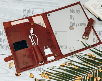 Leather iPad portfolio case, Custom iPad Pro case 9.7in, Personalized iPad portfolio, iPad Air 11 inch case, iPad Mini 6 leather case