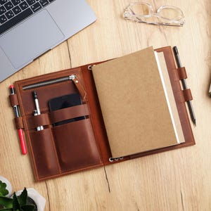 Leather notebook cover personalized, Customized notebook cover, Notebook cover with pen holder, Engraved notebook cover, Refillable notebook