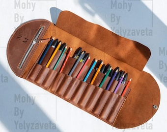 Personalized pencil roll up, Leather artist roll, Art supplies organizer travel, Leather pencil holder, Pencil storage case, Pencil wrap