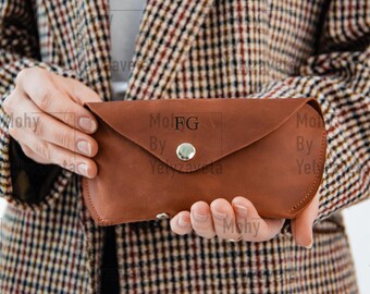 Custom leather glasses case, Handmade glasses case, Leather glasses holder, Sunglasses cover, Leather eyeglass case with clip, Glass sleeve