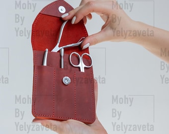 Leather manicure tool case, Leather manicure organizer, Leather tweezer pouch, Personalized manicure kit, Travel manicure case, Manicure bag