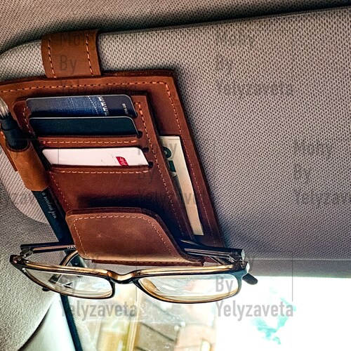 Organisateur de visière de voiture en cuir, porte-documents de voiture, organisateur de pare-soleil de voiture, support de lunettes de soleil pour voiture, rangement de pare-soleil, portefeuille de pare-soleil de voiture