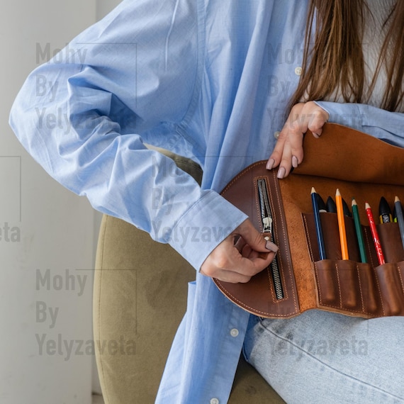Genius Porte-Crayons En Cuir Avec Fermeture éclair Pour Stylos Et