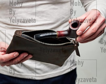 Custom leather pipe pouch, Personalized pipe case, Zipper pipe pouch, Tobacco pipe pouch, Leather pipes bag, Leather pipe storage