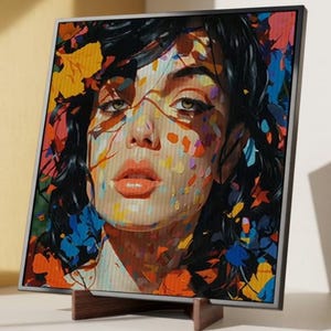 Retrato floral lenticular 3D de mujer: decoración de pared de arte pop moderno