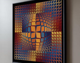 Quantum Grid Lenticular Op Art Wall Art – Geometric Warp Grid Optical Illusion, Kinetic 3D Abstract Decor, Architectural Statement Art
