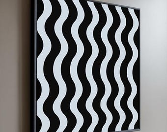 Lenticular Wall Art – “Wave Shift” Optical Motion Black and White Illusion Art, Luxury Kinetic Op Art for Modern Home Decor