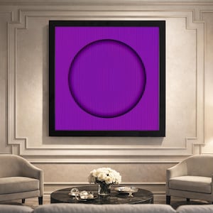 Art mural lenticulaire Op Art – « Sphère violette » : illusion d'optique et de profondeur cinétique 3D, décoration minimaliste abstraite