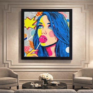 Lenticular Pop Art Lollipop Wall Art, 3D Lollipop Girl Wall Art, Colorful Modern Retro Comic Home Decor, Gift for Her, Valentine Wall Art image 1