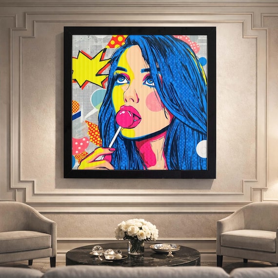 Lenticular Pop Art Lollipop Wall Art, 3D Lollipop Girl Wall Art, Colorful Modern Retro Comic Home Decor, Gift for Her, Valentine Wall Art