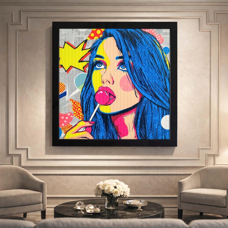 Lenticular Pop Art Lollipop Wall Art, 3D Lollipop Girl Wall Art, Colorful Modern Retro Comic Home Decor, Gift for Her, Valentine Wall Art image 1