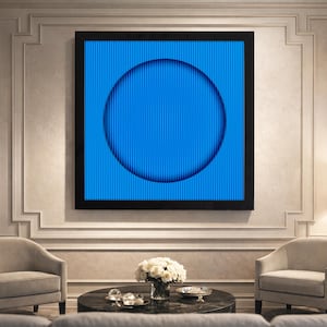 Lenticular Op Art Wall Art – Blue Sphere 3D Optical Illusion, Minimalist Abstract Gradient, Modern Color Field Decor, Kinetic Artwork