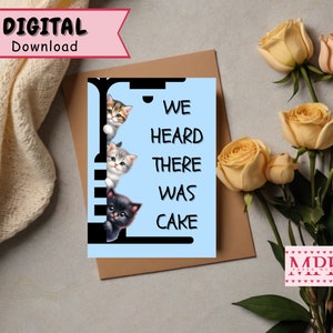 Carte de joyeux anniversaire pour les amoureux des chats, carte d'anniversaire imprimable, 5 x 7 PDF en téléchargement numérique instantané, carte de joyeux anniversaire, carte de chat bleu