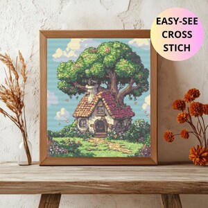 Personalized size Fairy House Cross Stitch Pattern Instant PDF Download  Hand Embroidery