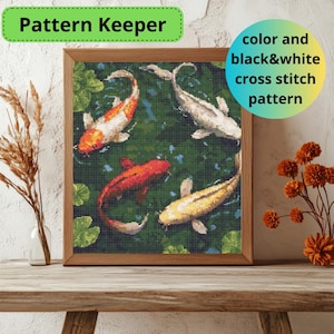 Koi Fish Cross Stitch Pattern, Pond Embroidery Design, Japanese Garden Cross Stitch, Peaceful Koi Pond Needlework Chart
