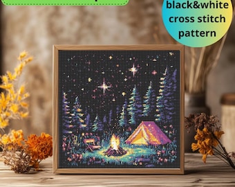 Kawaii Summer Camping Night | Cross Stitch Pattern Instant PDF Download | Hand Embroidery