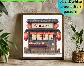 Japanese Ramen Shop Cross Stitch Pattern | Noodle Bar (PDF Pattern)
