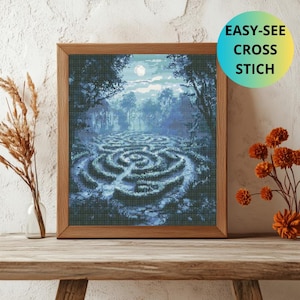 Mystical labyrinth,Witch&#39;s labyrinth Cross Stitch Pattern Instant PDF Download  Hand Embroidery