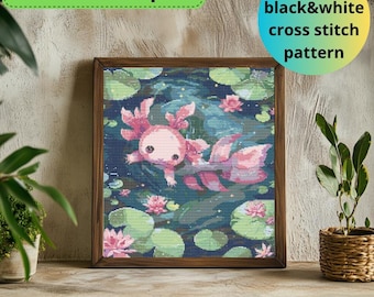 Patrón de punto de cruz de ajolote kawaii / Bordado de estanque (Patrón PDF para Pattern Keeper)