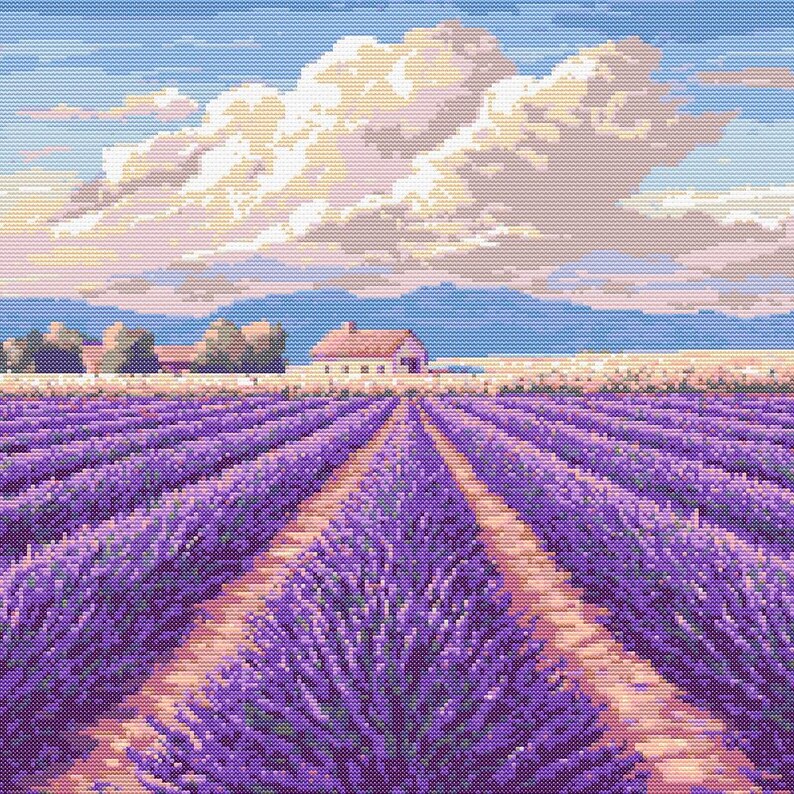 Lavender Field Cross Stitch Pattern PDF | Provence Embroidery Design ...