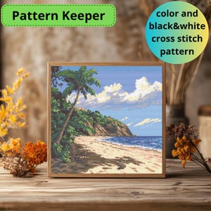 Patrón de punto de cruz de acantilado costero / Bordado de playa costera en PDF / Costura de paisaje oceánico / Gráfico de naturaleza estival DIY