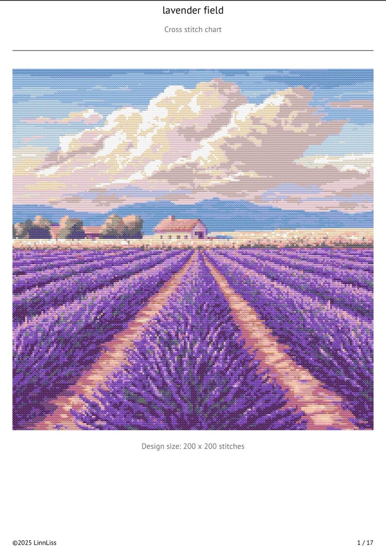 Lavender Field Cross Stitch Pattern PDF | Provence Embroidery Design ...
