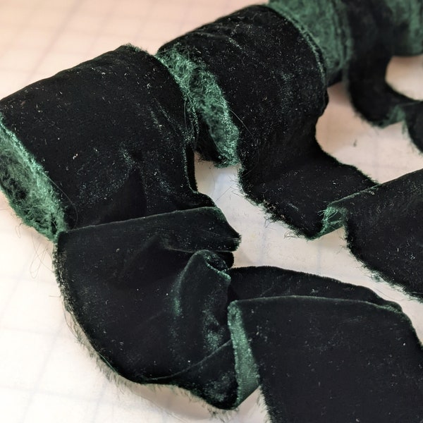 Dark Green Silk Velvet Ribbon ( 4 Widths to choose from)