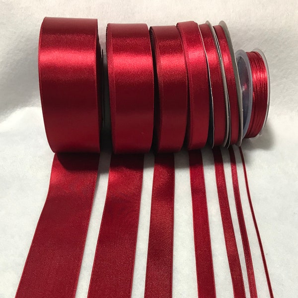 Burgundy Red Double Sided Satin Ribbon - Made in France (7 Widths to choose from)