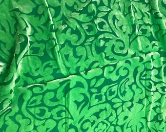 Hand Dyed Burnout Silk VELVET Fabric EMERALD GREEN POLKA DOTS 9/"x22/" remnant