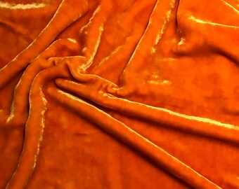 Hand Dyed PUMPKIN ORANGE Silk VELVET Fabric