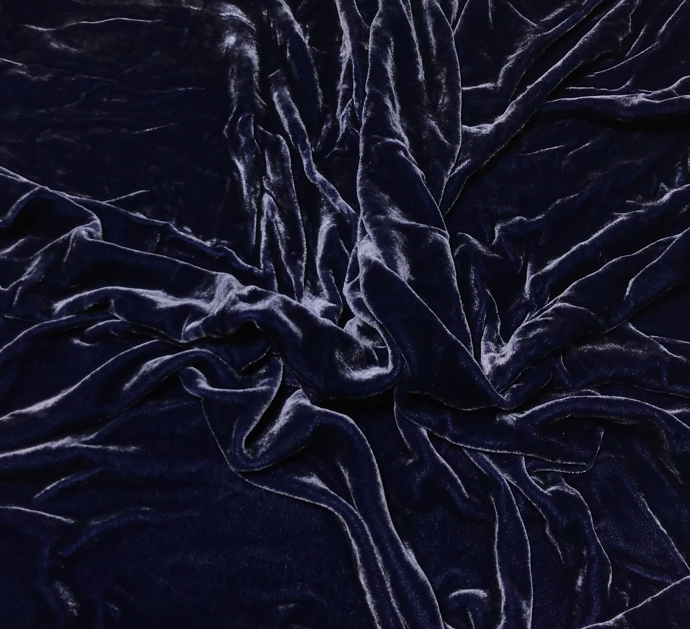 Dark Denim Blue Floral - Hand Dyed Burnout Silk Velvet