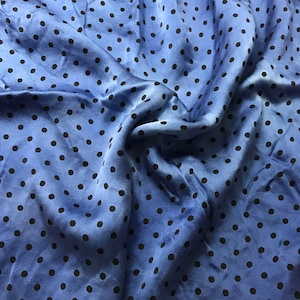 Hand Dyed Silk CHARMEUSE Fabric Royal Blue & Black Small Polka Dots